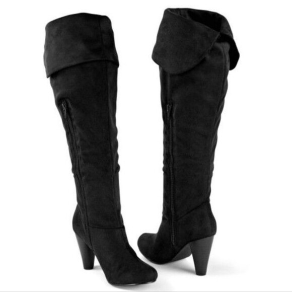Venus pull-on black suede boots, side zip, over the knee option, 3" heel - Picture 3 of 5